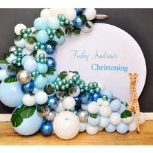 Eğlence Marketi Krom Yeşil Mavi Gümüş Makaron Mavi ve Beyaz Balon Zinciri 100 Adet