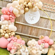 Eğlence Marketi Pembe ve Deniz Kumu Renkli Krom Gold Makaron Balon Zinciri 100 Adet