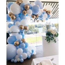Eğlence Marketi Krom Gold Makaron Mavi ve Beyaz Balon Zinciri 100 Adet