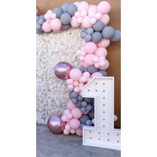 Eğlence Marketi Makaron Pembe ve Gri Balon Zinciri 100 Adet