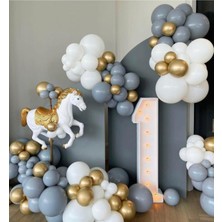 Eğlence Marketi Krom Gold Pastel Gri ve Beyaz Balon Zinciri 100 Adet