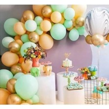 Eğlence Marketi Somon Mint Yeşili Gold Balon ve Balon Zincir