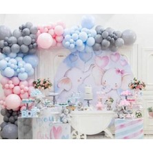 Eğlence Marketi 100 Adet Pembe Mavi Gri Balon Zincir Pastel Balon Zincir 100 Adet