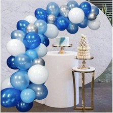 Eğlence Marketi Balon Parti 100 Adet Beyaz Mavi Gri Lacivert Metalik Balon ve Balon Zinciri