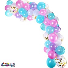Eğlence Marketi Zincir Balon Seti Pembe - Mavi - Mor / Konfetili 130 Adet Balon