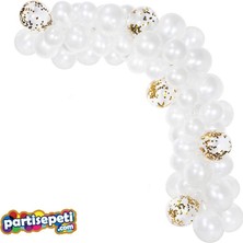 Eğlence Marketi Zincir Balon Seti Beyaz / Konfetili 130 Adet