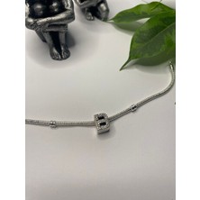 Ni Aksesuar Gümüş S925 Damgalı B Harfi Zirkon Taşlı Charm