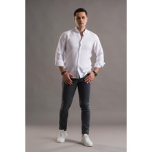 Mod Time Modtime Slimfit Gofre Kumaş Yaka Düğmeli Uzun Kol Erkek