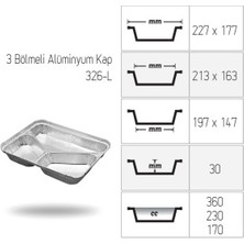 Yalova Ambalaj Alüminyum 3 Gözlü Kase Kap Kapaklı ( 50 Adet )