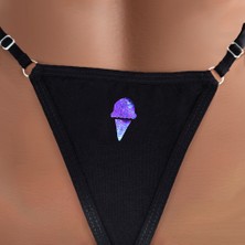 Ebsem - Ice Cream Baskılı Pamuk Ayarlanabilir G-String, Tanga, Kadın Iç Çamaşırı