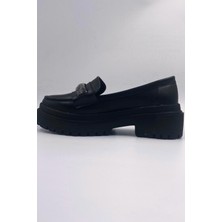 Melen Shoes Softness Siyah Kadın Topuk Pedli Yüksek Tabanlı Mat Loafer Ayakkabı