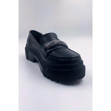 Melen Shoes Softness Siyah Kadın Topuk Pedli Yüksek Tabanlı Mat Loafer Ayakkabı