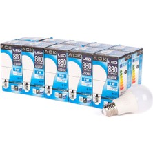Ack 9W 10'lu Paket A60 LED Ampul 6500K Beyaz Işık 880LM E27