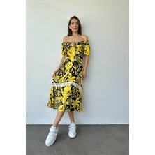 Elbee Fashion Woman Sarı Göğüsten Bağlamalı Elbise