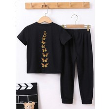 Amor Man Büyük Beden Özel Tasarım Kelebekler Sırt Baskılı %100 Pamuk Kısa Kollu Yazlık Kadın Eşofman Takımı