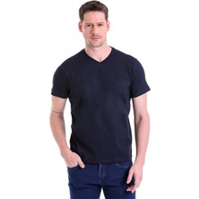 Hatemoğlu Lacivert Düz Regular Fit 100% Pamuk V Yaka Tişört