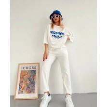 Amor Man Özel Tasarım Bisiklet Yaka Wrstbhvr Studıo Baskılı %100 Pamuk Kısa Kollu Yazlık Kadın Eşofman Takımı