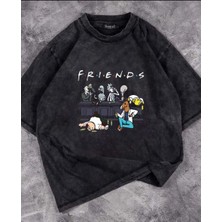 Touz Moda Yıkamalı Friends Baskılı Oversize Vintage Eskitme T-Shirt