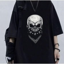 Touz Moda Gang Skull Baskılı Siyah Oversize T-Shirt
