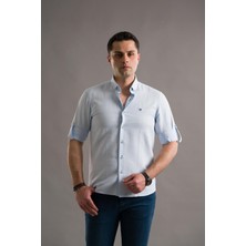 Akçaylar Slimfit Armürlü Yaka Düğmeli Katlamalı Uzun Kol Erkek Gömlek