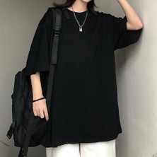 Touz Moda Düz Siyah Oversize T-Shirt