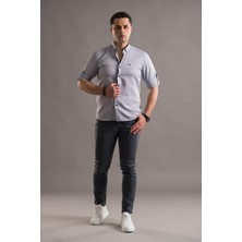 Akçaylar Slimfit Armürlü Yaka Düğmeli Katlamalı Uzun Kol Erkek Gömlek