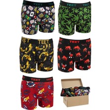 Teet Erkek Boxer Pamuklu Desenli Deluxe 5'li Set
