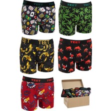 Teet Erkek Boxer Pamuklu Desenli Deluxe 5'li Set