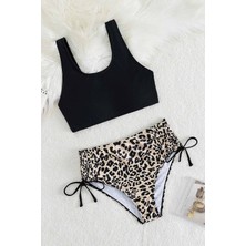 Angelsin Leopar Desenli Çok Renkli Büzgü Ayarlama Detaylı Bikini Altı 80% Polyamid %20 Likra