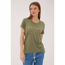 Fashion Friends Regular Fit Bisiklet Yaka Örme T Shirt Bayan T Shirt 23Y0219K1
