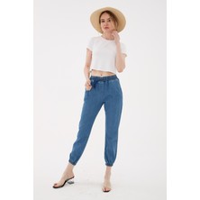 Fashion Friends Pamuklu Cepli Normal Bel Jogger Jeans Bayan Kot Pantolon 23Y0708K1