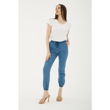 Fashion Friends Pamuklu Cepli Normal Bel Jogger Jeans Bayan Kot Pantolon 23Y0708K1