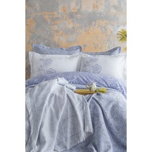 Apricitas Home Sorella Cobalt Çift Kişilik %100 Pamuk Nevresim Takımı ve Battaniye-Yatak Örtüsü Seti