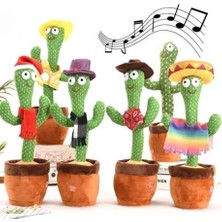 Evden Çarşı Ses Takliti Yapabilen Renkli Işıklı USB Şarjlı Şarkılı Dans Eden Peluş Kaktüs