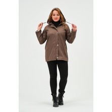 Glr & Gym Arden Kadın Büyük Beden Kapüşonlu Fermuar Kapamalı Cepli Kısa Trençkot