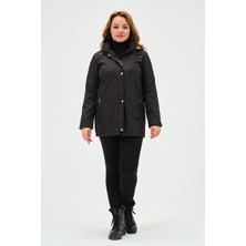 Glr & Gym Arden Kadın Büyük Beden Kapüşonlu Fermuar Kapamalı Cepli Kısa Trençkot