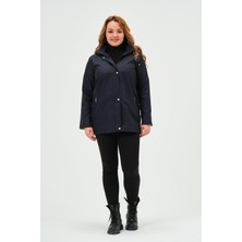 Glr & Gym Arden Kadın Büyük Beden Kapüşonlu Fermuar Kapamalı Cepli Kısa Trençkot