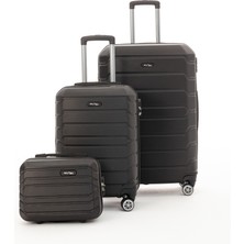 Hsr Elegant ABS Kabin Büyük Boy 3 Lü Valiz Seti Bölmeli ve Kemerli Özelliklerle Siyah