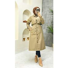 Marjinal City Bej  Içi Astarlı ve Düğme Detaylı Kadın Trençkot