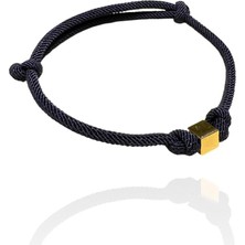 Altın Nesil 14 Ayar Altın Küp Model Siyah Ipli  Bileklik