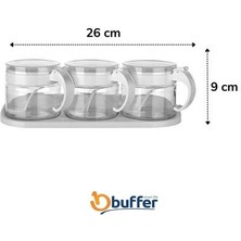 XML Dünyası Buffer®  beyaz 3lü Standlı Kapaklı Kaşıklı Cam Hava Sızdırmaz Baharatlık Takımı KC-386