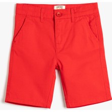 Koton Bermuda Şort Basic Chino Cepli Pamuklu Beli Ayarlanabilir Lastikli