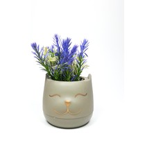 Kedicik Saksıda Yapay Çiçek Özel Tasarım Dekor 17 x 10 cm Renk 1