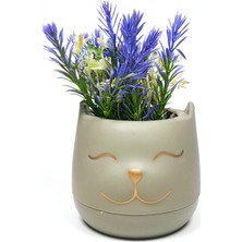 Kedicik Saksıda Yapay Çiçek Özel Tasarım Dekor 17 x 10 cm Renk 1