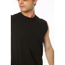 CHEISU Erkek Siyah Tank Sıfır Kol Pamuk T-Shirt