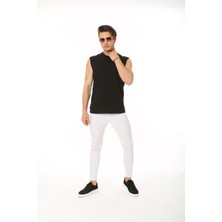CHEISU Erkek Siyah Tank Sıfır Kol Pamuk T-Shirt