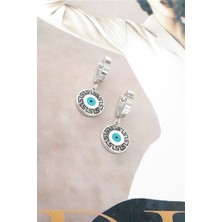 By Zeyna Aksesuar  Kadın 316L Çelik Kararmaz Mineli Nazar Figürlü Küpe Seti