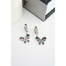 By Zeyna Aksesuar  Kadın 316L Çelik Kararmaz Mineli Kelebek Figürlü Küpe Seti