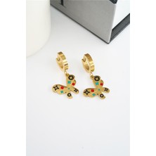 By Zeyna Aksesuar  Kadın 316L Çelik Kararmaz Mineli Kelebek Figürlü Küpe Seti