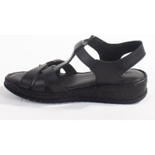 Dagoster DZA07-60021011 Siyah Günlük Ortopedik Deri Kadın Sandalet